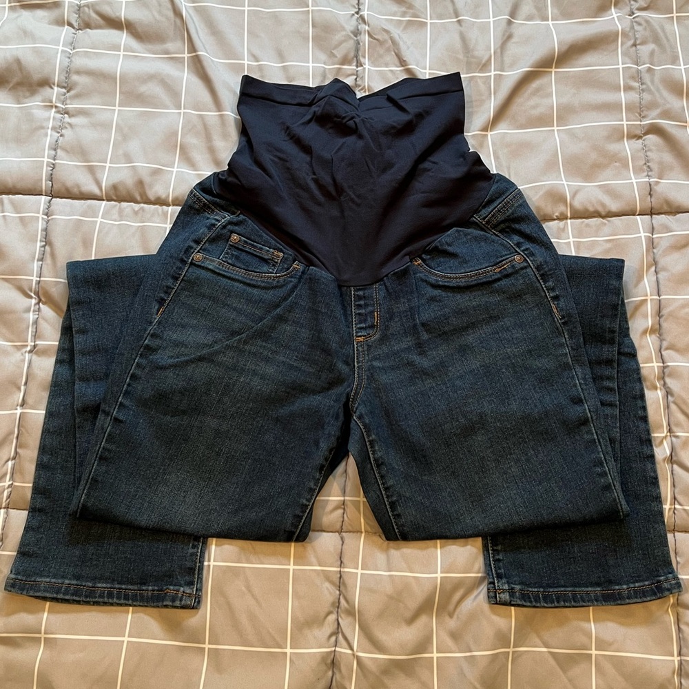 Maternity straight leg jeans, dark wash, Medium Long